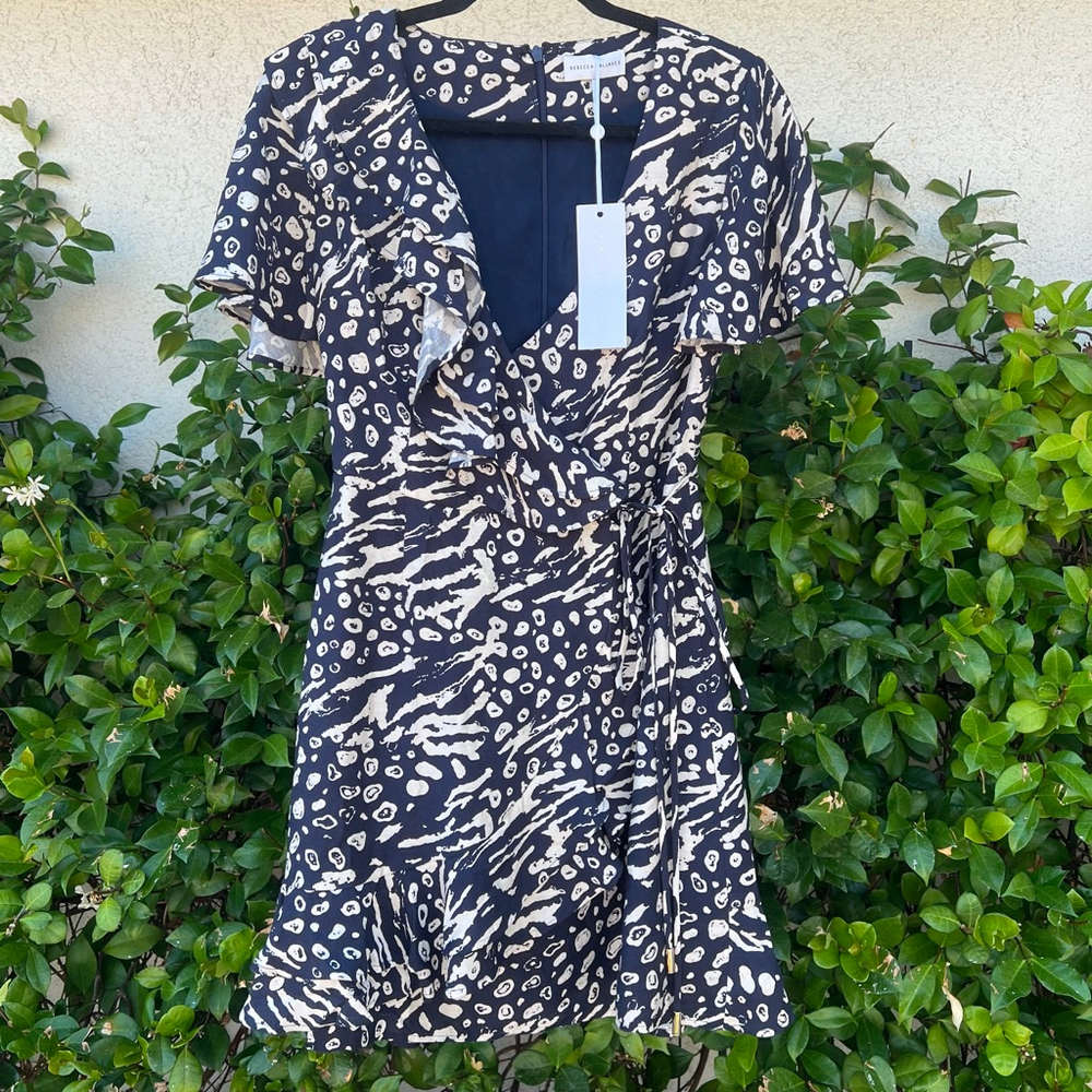 Rebecca Vallance Lola Wrap Mini Dress Navy Blue Size 2 Small NWT 410 MSRP - Picture 3 of 7